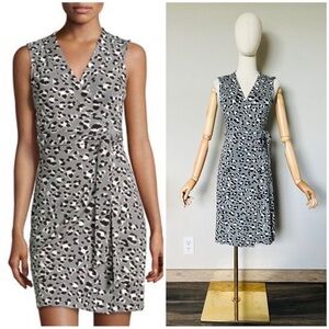 Diane Von Furstenberg “New Yahzi Short” Leopard Sleeveless Print Wrap Dress, 0